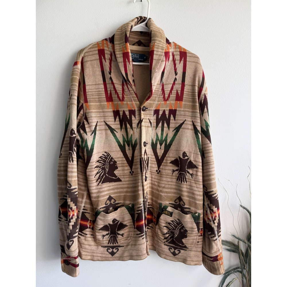 Vintage Polo Ralph Lauren Southwestern Shawl Collar Cardigan M native pattern